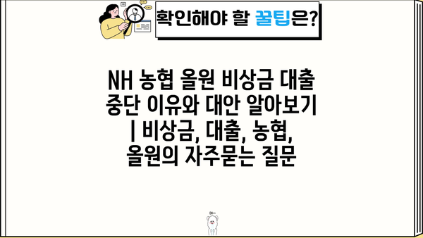 NH 농협 올원 비상금 대출 중단 이유와 대안 알아보기 | 비상금, 대출, 농협, 올원