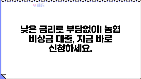 저금리 시대, 든든한 지원군! 농협 비상금 대출 재개 | 비상금, 저금리 대출, 농협, 금융 정보