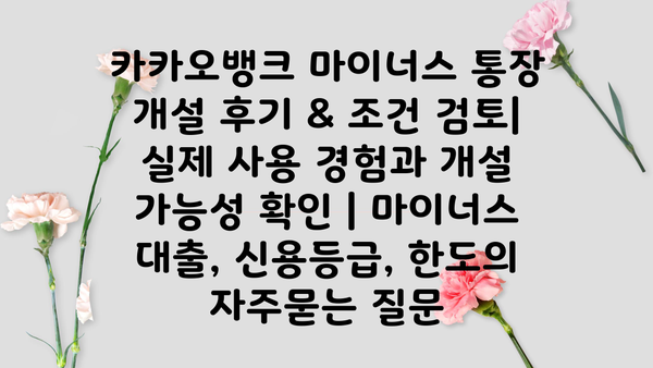 카카오뱅크 마이너스 통장 개설 후기 & 조건 검토| 실제 사용 경험과 개설 가능성 확인 | 마이너스 대출, 신용등급, 한도