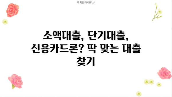 소액 신용카드 단기대출, 딱 맞는 곳 찾기| 추천 상품 & 신청 가이드 | 소액대출, 단기대출, 신용카드론, 비교