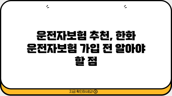 한화손해보험 운전자보험 가입 전 꼭 알아야 할 5가지 | 보장 범위, 특징, 비교, 추천