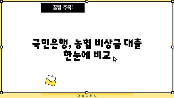 국민은행 vs 농협 비상금 대출 비교| 2가지 차이점으로 나에게 맞는 대출 찾기 | 비상금 대출, 금리 비교, 대출 조건