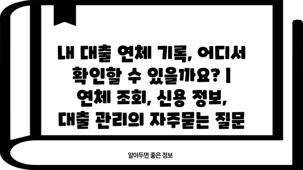 내 대출 연체 기록, 어디서 확인할 수 있을까요? | 연체 조회, 신용 정보, 대출 관리