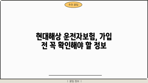 현대해상 운전자보험 가입 전 꼭 알아야 할 핵심 정보 | 보장 범위, 특징, 비교 분석, 추천