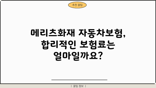 메리츠화재 자동차보험 비교분석| 나에게 딱 맞는 보험 찾기 | 보험료, 특징, 장단점 비교