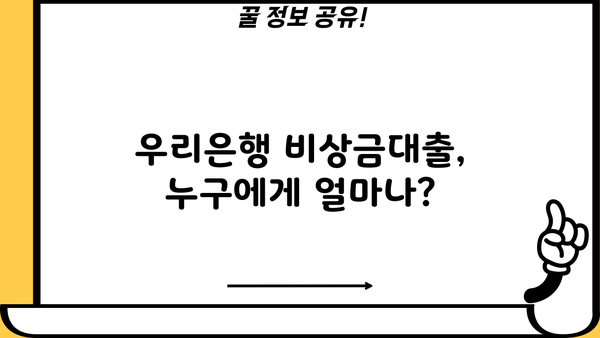 우리은행 비상금대출, 누구에게 얼마나? 상세 조건 및 금리 정리 | 비상금, 대출, 한도, 금리, 조건