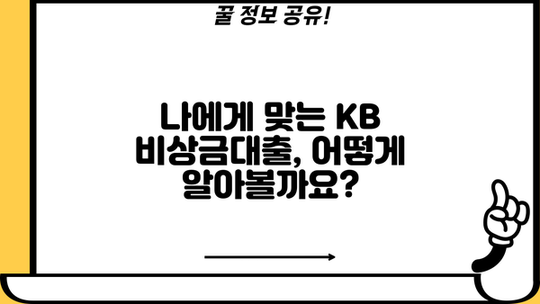 국민은행 KB 비상금대출 완벽 가이드| 조건, 한도, 최신 금리, 비대면 신청 | 비상금, 급전, 대출