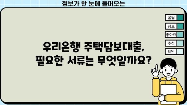 우리은행 주택담보대출, LTV 30%~70% 대출 조건 & 부대비용 상세 분석 | 이자율, 한도, 필요서류
