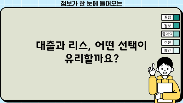 대출 vs 리스| 나에게 맞는 선택은? | 자동차 금융, 장단점 비교, 월납입 비용 분석