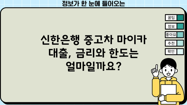 신한은행 중고차 마이카 대출| 금리, 한도, 기간 상세 분석 | 중고차 구매, 대출 조건, 신청 방법