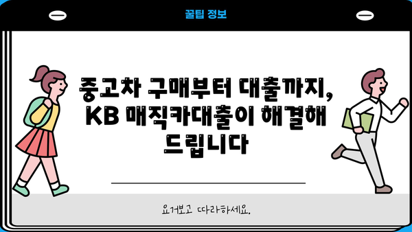 국민은행 KB 매직카대출로 중고차 구매하기| 최저금리, 한도, 리볼빙, 혜택 총정리 | 중고차 구매, 자동차 대출, 금융 정보