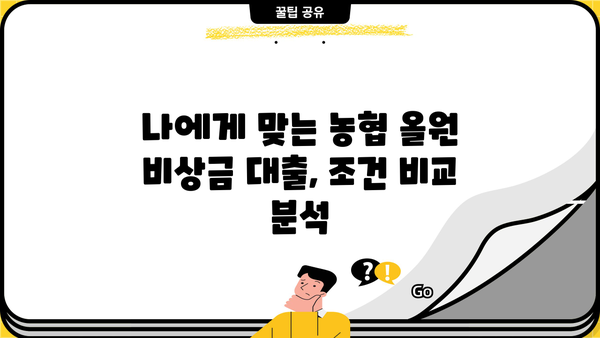 농협 올원 비상금 대출, 조건과 금리 비교 | 나에게 맞는 대출 찾기 | 비상금, 대출, 금리, 농협, 올원