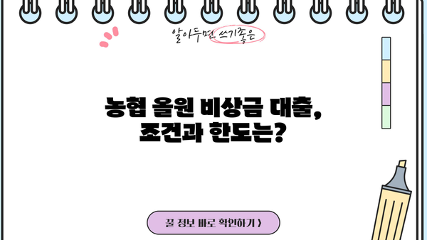 농협 올원 비상금 대출, 자세히 알아보기| 조건, 한도, 금리, 신청 방법 총정리 | 비상금 대출, 긴급 자금, 농협