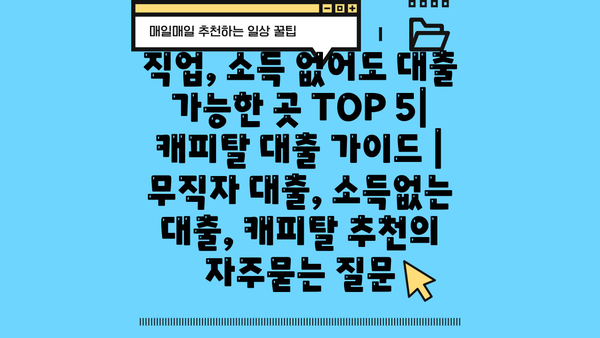 직업, 소득 없어도 대출 가능한 곳 TOP 5| 캐피탈 대출 가이드 | 무직자 대출, 소득없는 대출, 캐피탈 추천