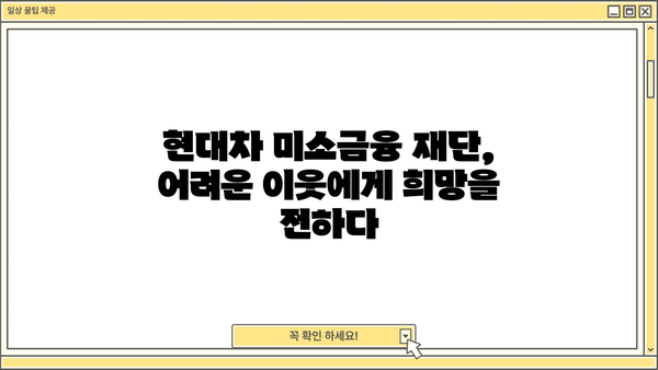 현대차 미소금융 재단 대출 상품 & 조건 총정리| 자격, 금리, 한도, 신청 방법까지 | 현대차, 미소금융, 대출, 자금 지원