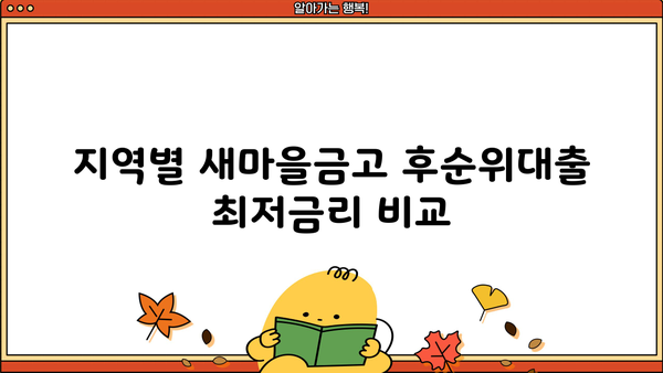 새마을금고 후순위대출 담보 한도와 금리 비교 | 지역별 최저금리 찾기 | 후순위대출, 담보대출, 금리비교, 새마을금고