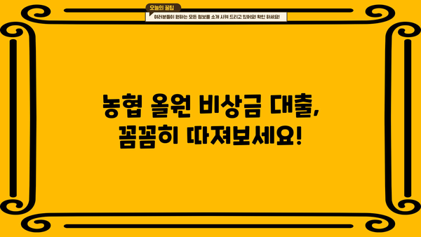 농협 올원 비상금 대출, 자세히 알아보기| 조건, 한도, 금리, 신청 방법 총정리 | 비상금 대출, 긴급 자금, 농협