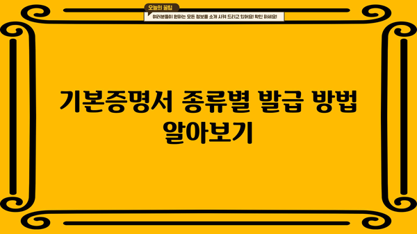 기본증명서 상세 발급| 종류별 발급 방법 & 필요 서류 완벽 가이드 | 주민등록증, 가족관계증명서, 출생증명서, 혼인관계증명서