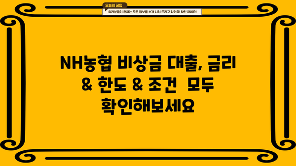 NH농협 비상금 대출| 금리, 한도, 조건 총정리 | 비상금 마련, 신용대출, 빠른 승인