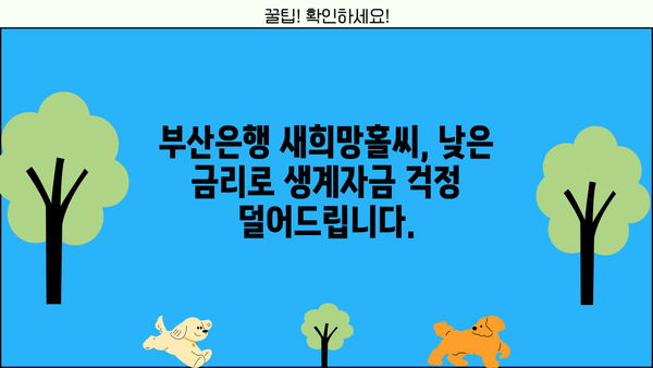 부산은행 긴급생계자금대출 새희망홀씨 | 금리, 조건, 신청방법 총정리 | 부산은행, 긴급자금, 대출, 새희망홀씨, 신청