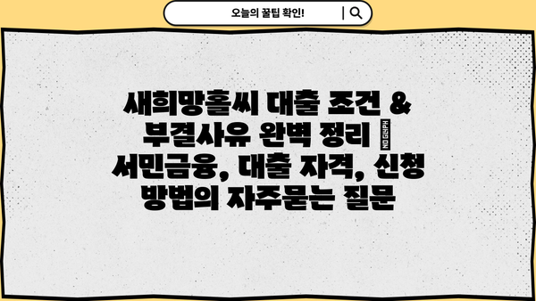 새희망홀씨 대출 조건 & 부결사유 완벽 정리 | 서민금융, 대출 자격, 신청 방법