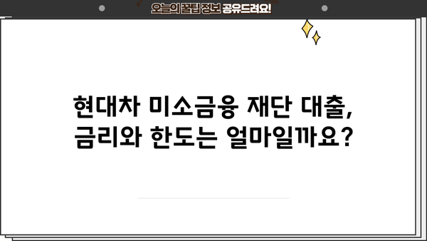 현대차 미소금융 재단 대출 상품 & 조건 총정리| 자격, 금리, 한도, 신청 방법까지 | 현대차, 미소금융, 대출, 자금 지원