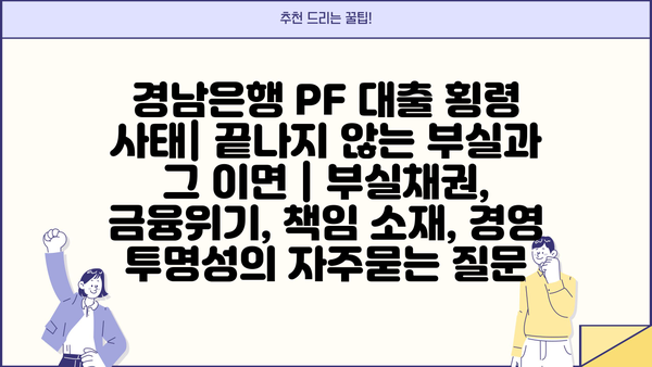 경남은행 PF 대출 횡령 사태| 끝나지 않는 부실과 그 이면 | 부실채권, 금융위기, 책임 소재, 경영 투명성