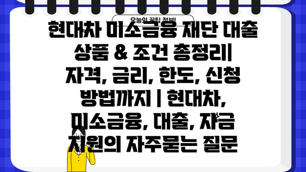 현대차 미소금융 재단 대출 상품 & 조건 총정리| 자격, 금리, 한도, 신청 방법까지 | 현대차, 미소금융, 대출, 자금 지원