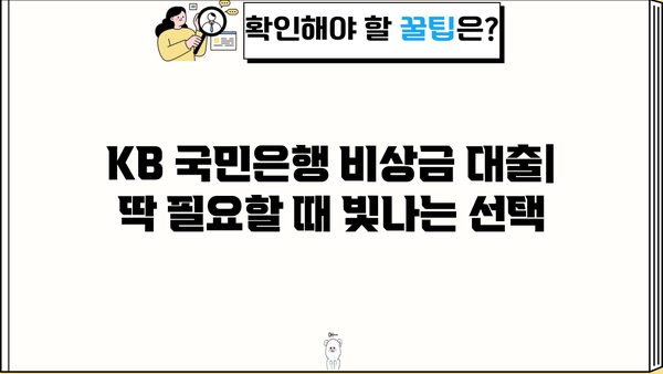 KB 국민은행 비상금 대출| 금리, 한도, 신청 방법 총정리 | 비상금 마련, 급전, 대출 조건, 신용대출