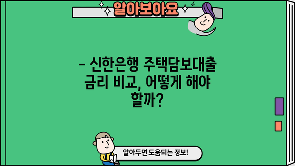 신한은행 주택담보대출 금리 비교| 최저 금리 찾는 꿀팁 | 주택담보대출, 금리 비교, 신한은행, 대출 정보