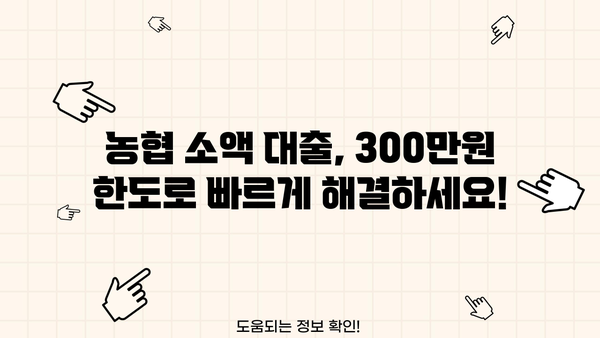 농협 비상자금 대출 300만원까지?  어디서 받을 수 있을까요? | 긴급 자금, 소액 대출, 신용대출