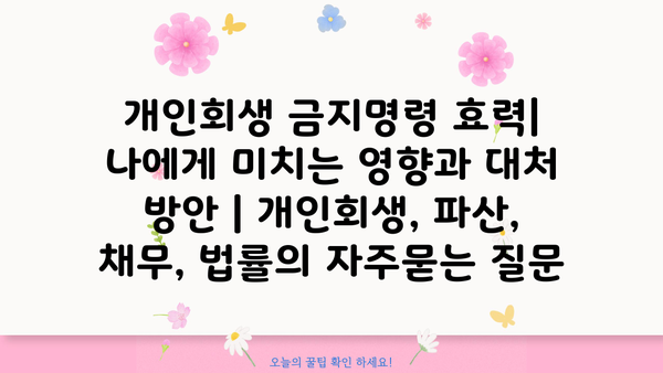 개인회생 금지명령 효력| 나에게 미치는 영향과 대처 방안 | 개인회생, 파산, 채무, 법률