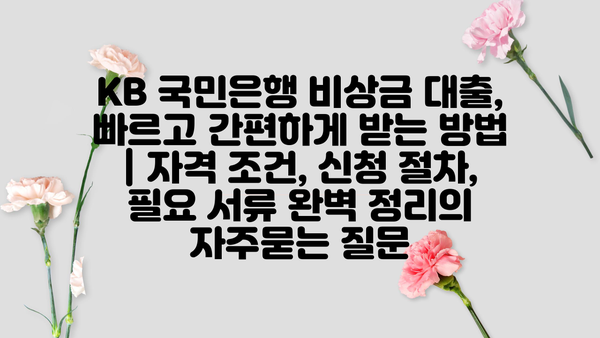 KB 국민은행 비상금 대출,  빠르고 간편하게 받는 방법 | 자격 조건, 신청 절차, 필요 서류 완벽 정리