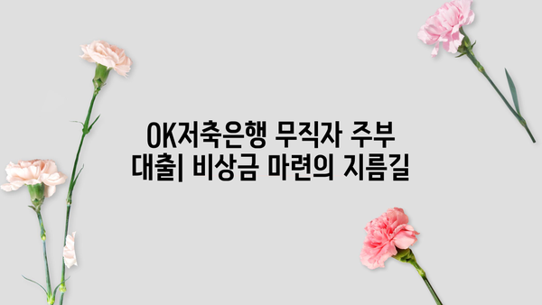 OK저축은행 무직자대출(주부) 비상금 마련 가이드| 필요한 정보 & 대출 조건 총정리 | 주부대출, 비상금, 신용대출, 대출 정보