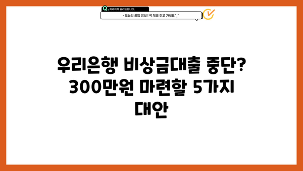 우리은행 비상금대출 중단 대비, 300만원까지 가능한 대안 5가지 | 비상금 마련, 대출 대안, 금융 정보