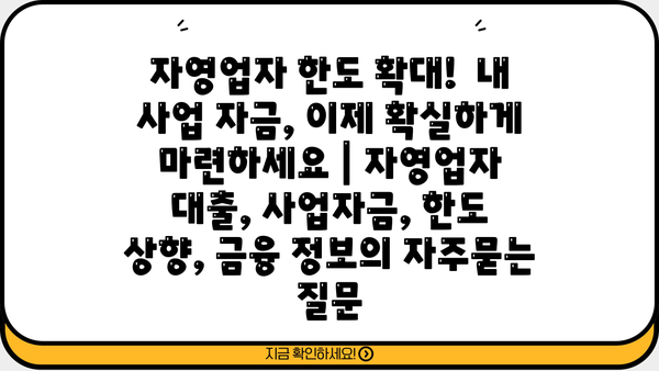 자영업자 한도 확대!  내 사업 자금, 이제 확실하게 마련하세요 | 자영업자 대출, 사업자금, 한도 상향, 금융 정보