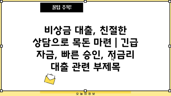 비상금 대출, 친절한 상담으로 목돈 마련 | 긴급 자금, 빠른 승인, 저금리 대출