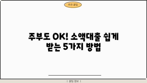 주부대출 BEST 5| 소액대출 쉽게 받는 곳! | 최신 정보, 조건 비교, 신청 가이드