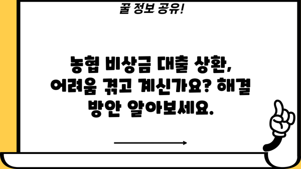 농협 비상금 대출 상환 연장, 거절, 중단| 나에게 맞는 선택은? | 농협, 비상금 대출, 상환 연장, 거절, 중단, 정보