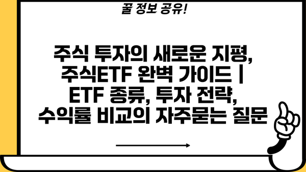 주식 투자의 새로운 지평, 주식ETF 완벽 가이드 | ETF 종류, 투자 전략, 수익률 비교