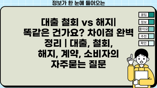 대출 철회 vs 해지| 똑같은 건가요? 차이점 완벽 정리 | 대출, 철회, 해지, 계약, 소비자