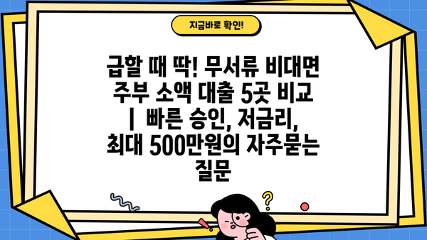 급할 때 딱! 무서류 비대면 주부 소액 대출 5곳 비교 |  빠른 승인, 저금리, 최대 500만원