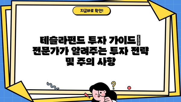 테슬라펀드 투자 가이드| 전문가가 알려주는 투자 전략 및 주의 사항 | 테슬라펀드, 투자, 가이드, 전략