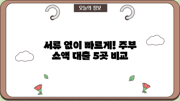 급할 때 딱! 무서류 비대면 주부 소액 대출 5곳 비교 |  빠른 승인, 저금리, 최대 500만원