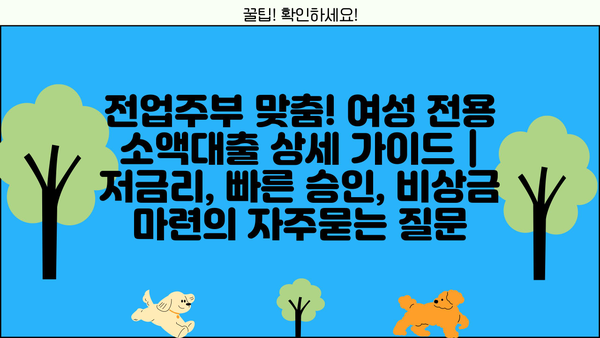 전업주부 맞춤! 여성 전용 소액대출 상세 가이드 | 저금리, 빠른 승인, 비상금 마련