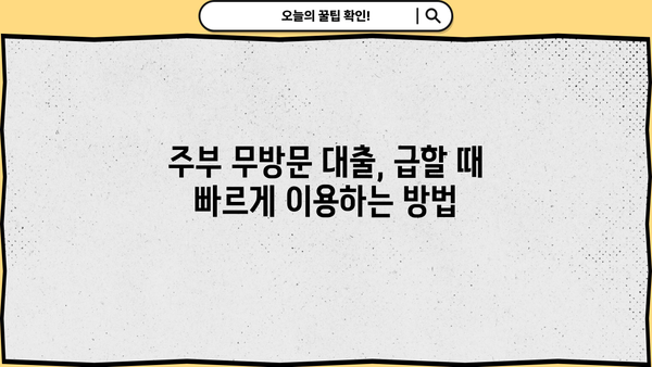 주부 무방문 대출| 급할 때 빠르게 이용하는 방법 | 비대면 대출, 서류 간편, 신용대출, 저금리 대출