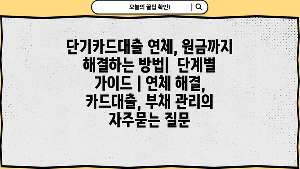 단기카드대출 연체, 원금까지 해결하는 방법|  단계별 가이드 | 연체 해결, 카드대출, 부채 관리