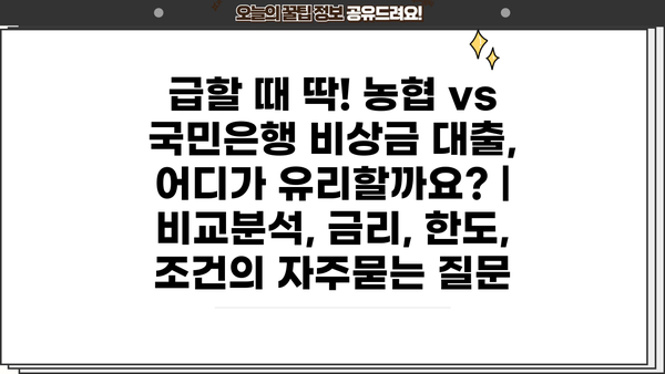 급할 때 딱! 농협 vs 국민은행 비상금 대출, 어디가 유리할까요? | 비교분석, 금리, 한도, 조건